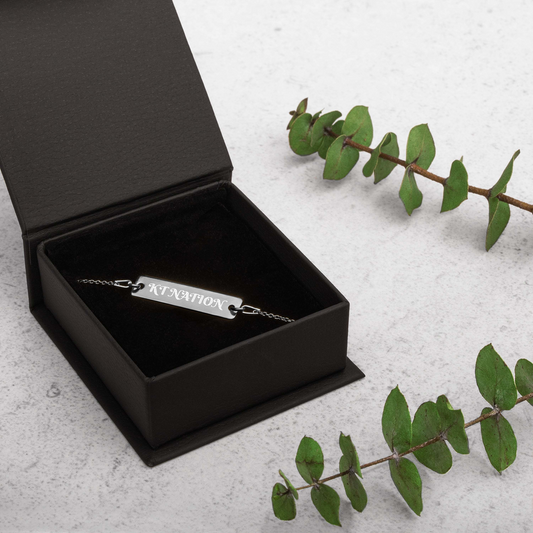 KT Nation Engraved Bar Chain Bracelet