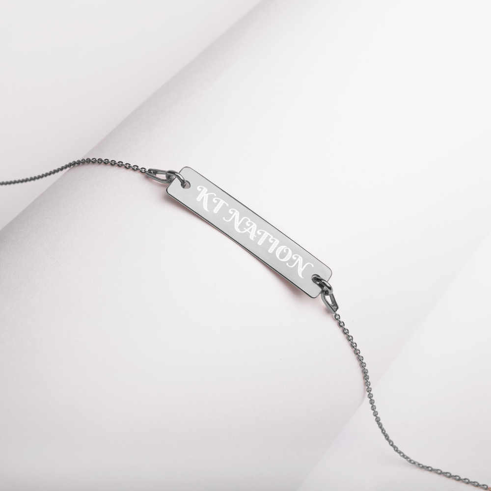 KT Nation Engraved Silver Bar Chain Necklace